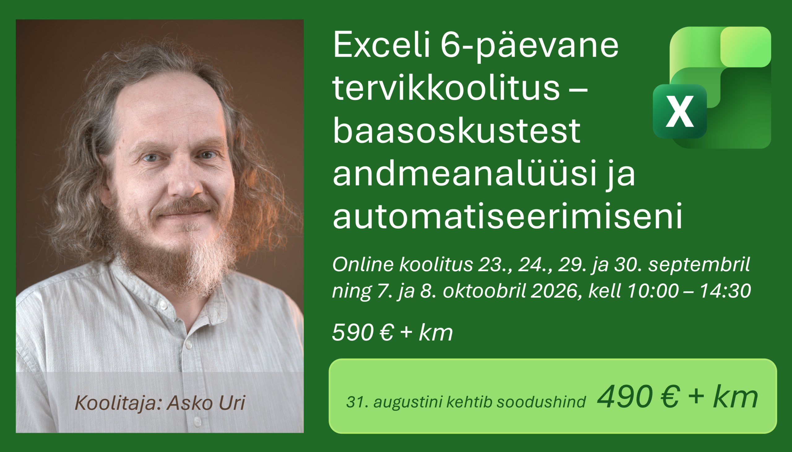 Exceli 6-päevane tervikkoolitus – baasoskustest andmeanalüüsi ja automatiseerimiseni